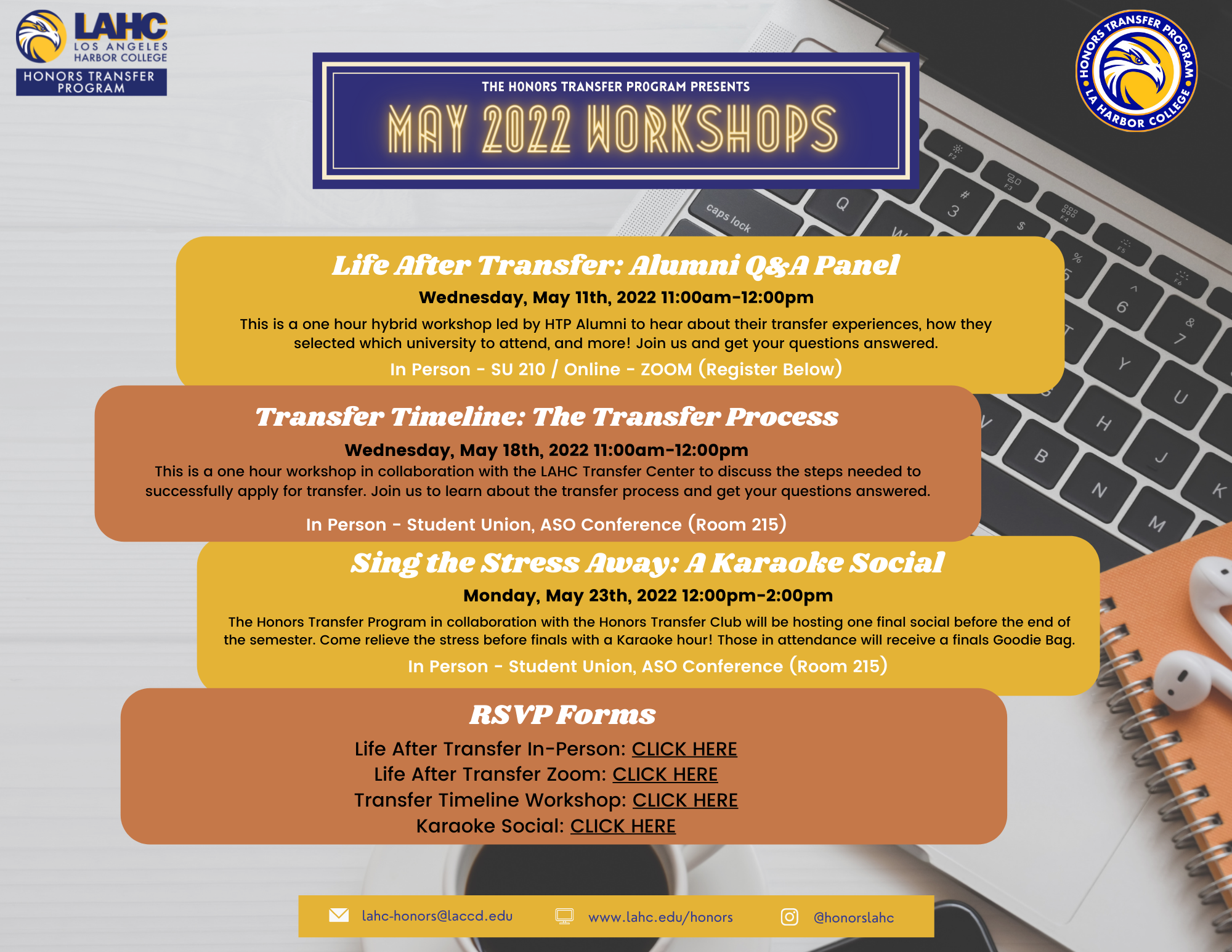 May 2022 Workshops Itinerary