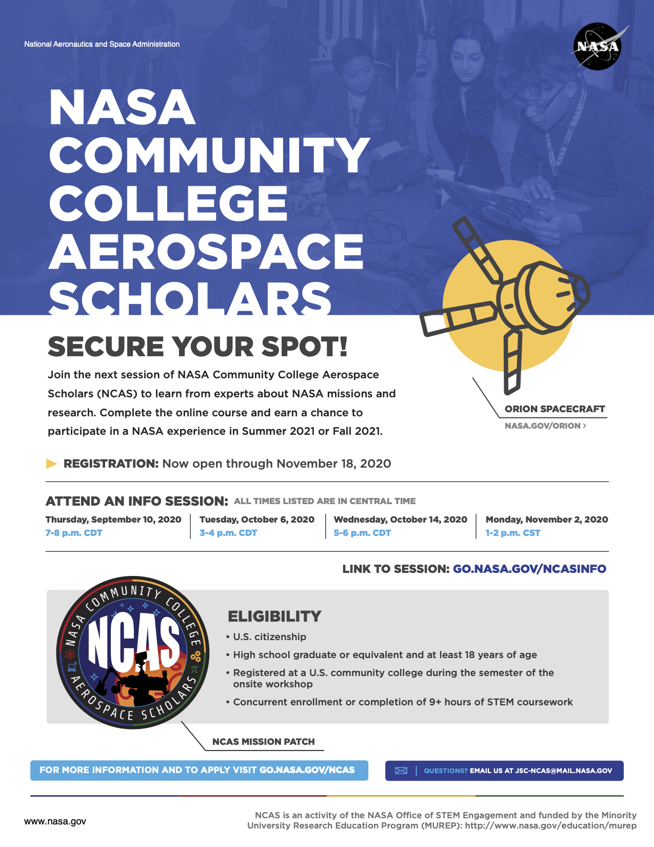 NASA community college aerospace scholars information poster