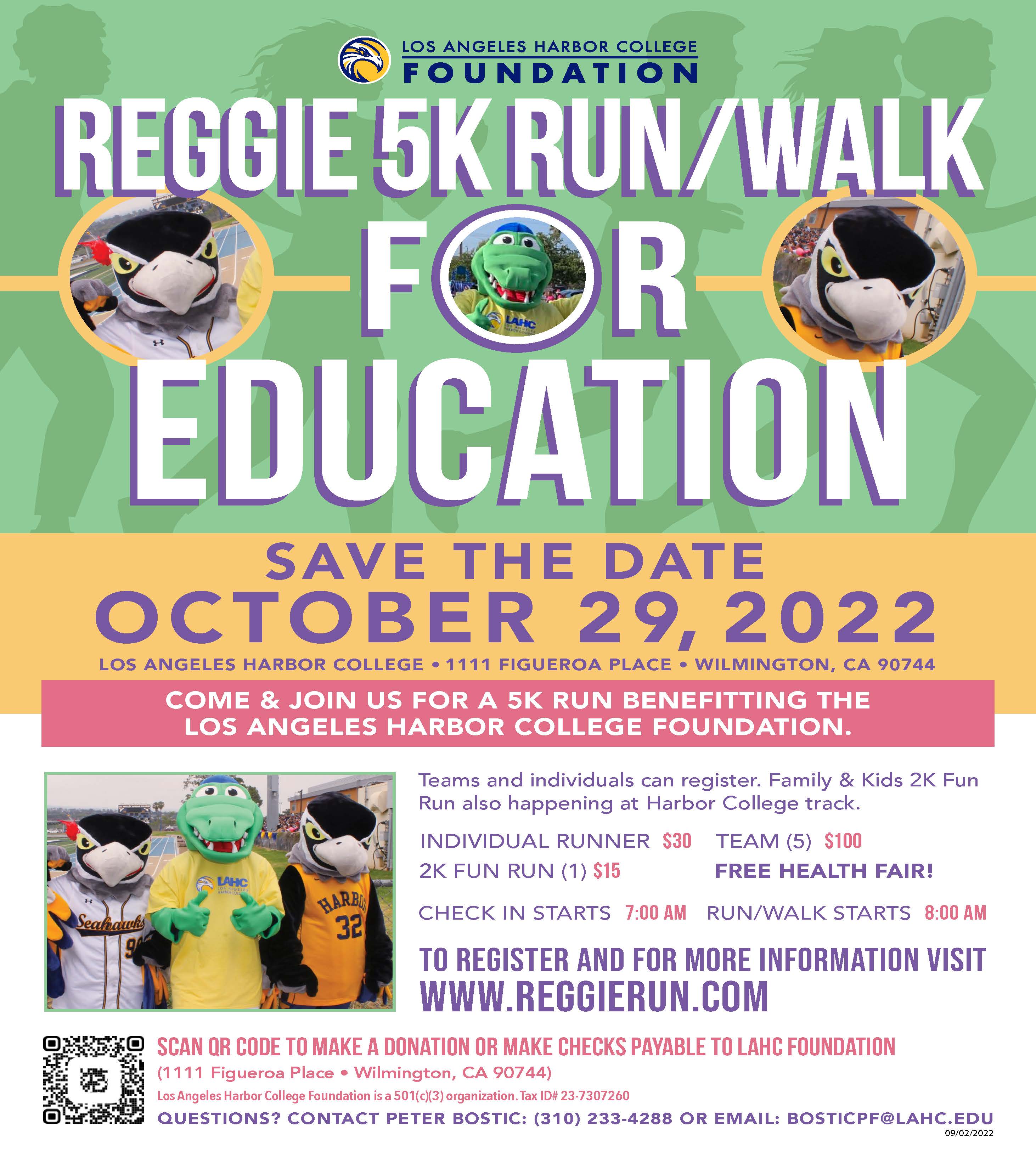 Reggie 5K Run/Walk For Education - Save the Date, October 29, 2022 - https://www.reggierun.com/