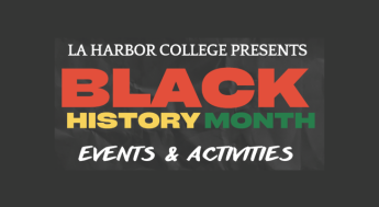 Image of a black background and red, yellow and green text saying "Black History Month" underneath white text saying "Events & Activities"