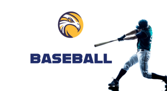 Baseball play swinging a baseball bat next to LAHC round eagle logo