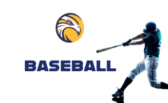 Baseball play swinging a baseball bat next to LAHC round eagle logo