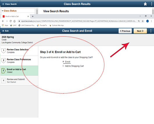 Screenshot with Enroll Option Pointed
