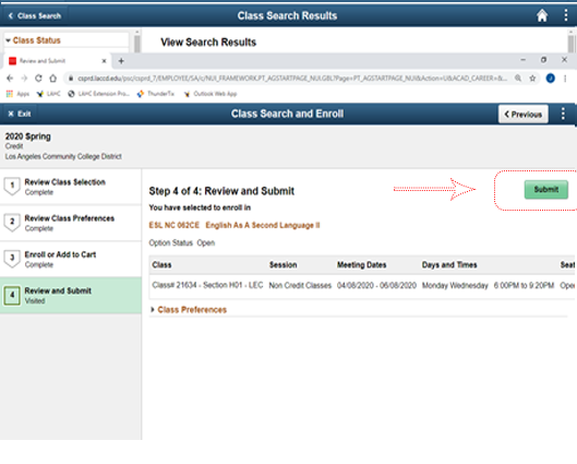 Screenshot with Submit Buttom Pointed