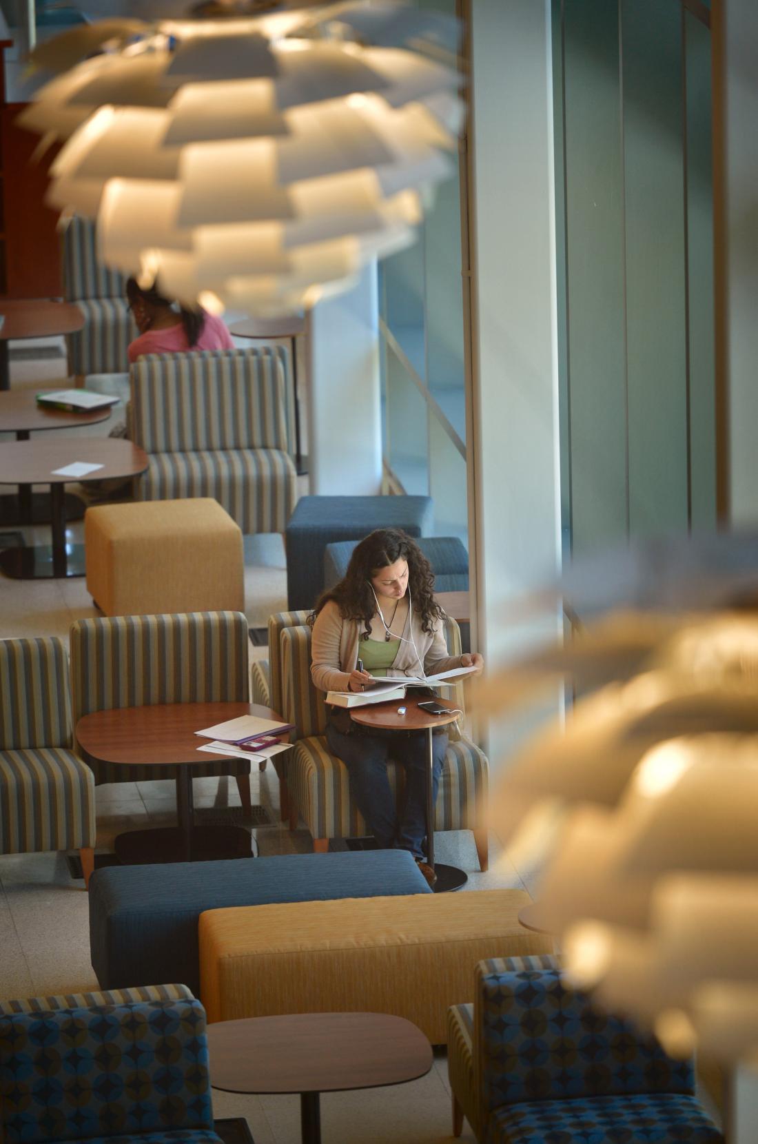 Female Student Reading in Library