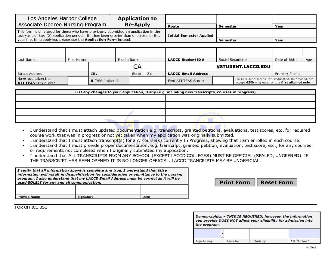 Non-Fillable Nursing Re-Application