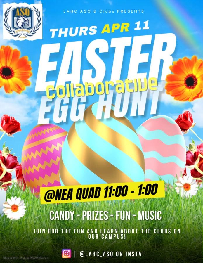 Flyer with Easter Egg Hunt location & time.