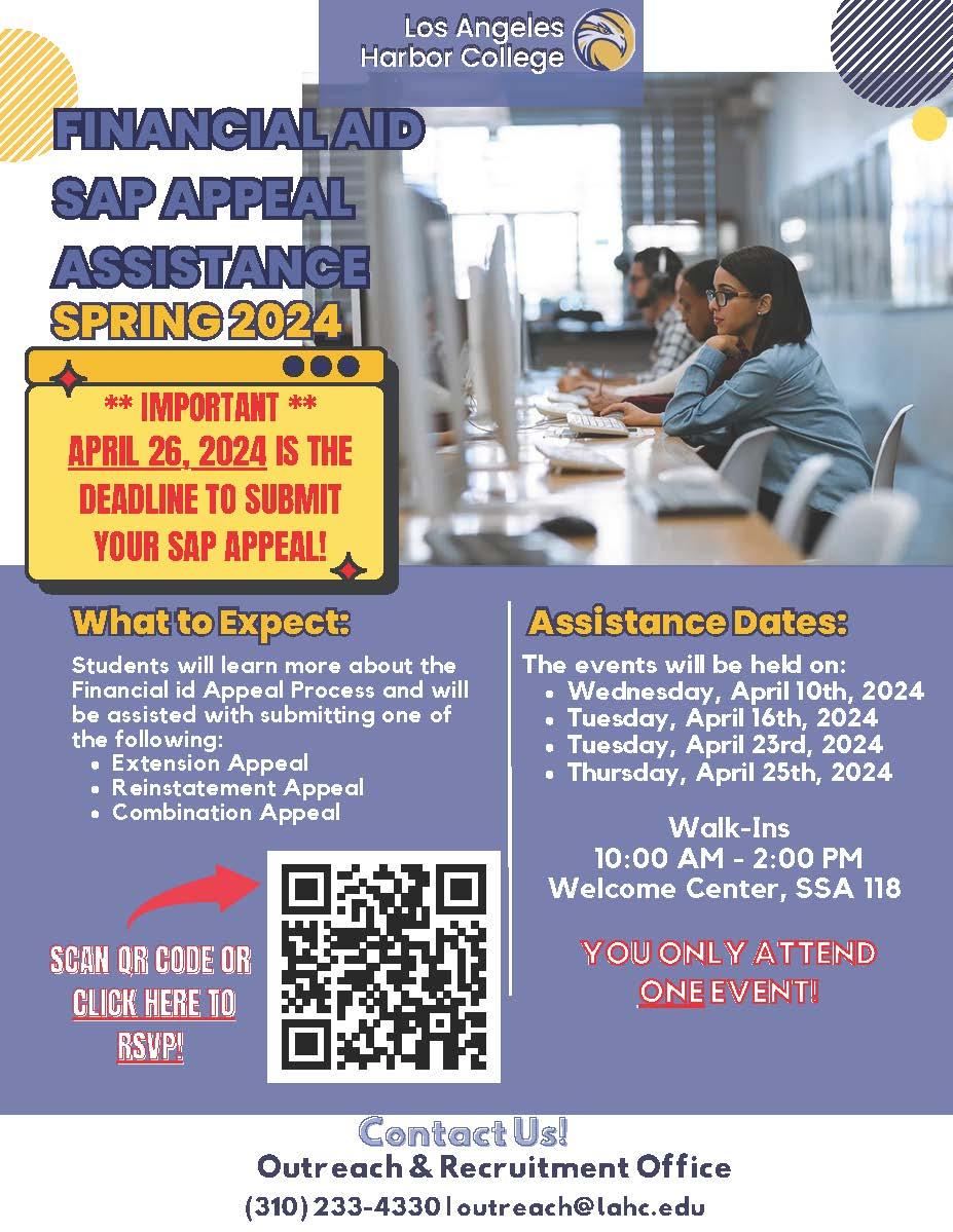 Financial Aide SAP Appeal assistance dates, time, and location with rsvp link.