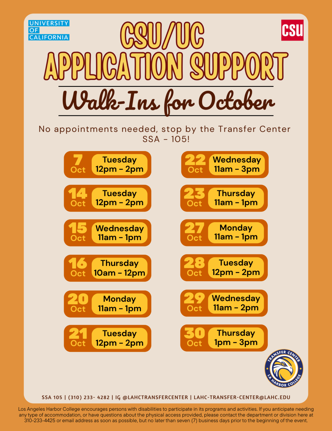 Updated October Walk-Ins
